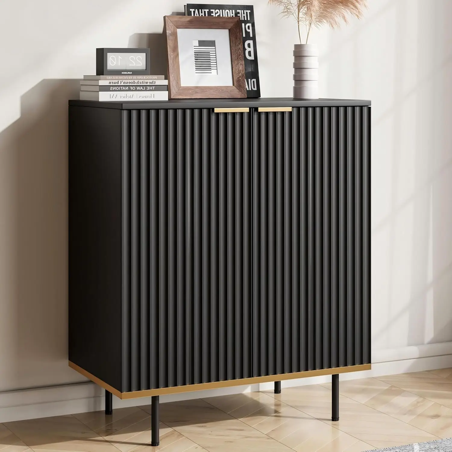 

Fluted Buffets & Sideboards, Sideboard Cabinet, Elegant 2 Door Design Black Sideboard - Acceent Cabinet Ideal for Dining
