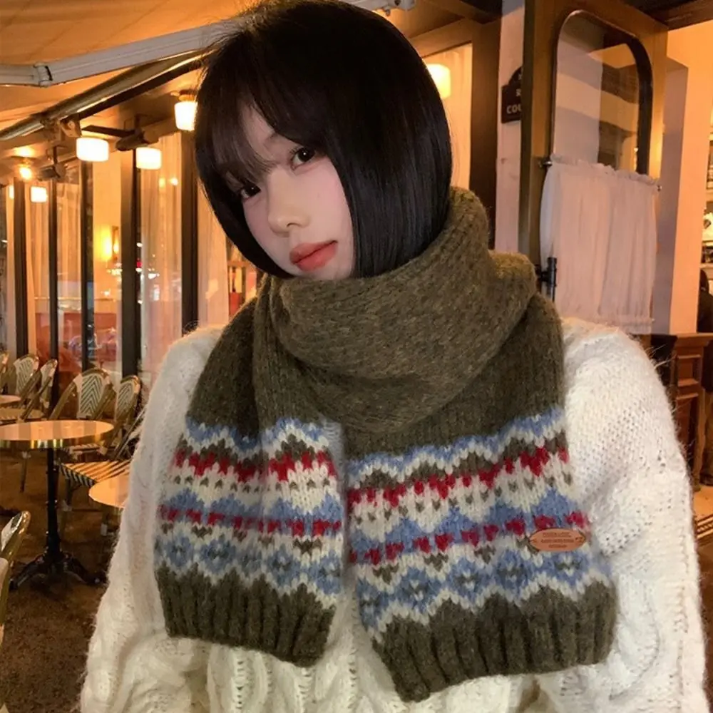 

Элегантный шерстяной жаккардовый вязаный шарф, утолщенный зимний кашемировый шарф, теплый однотонный шарф в стиле Фейр-айл для девочек