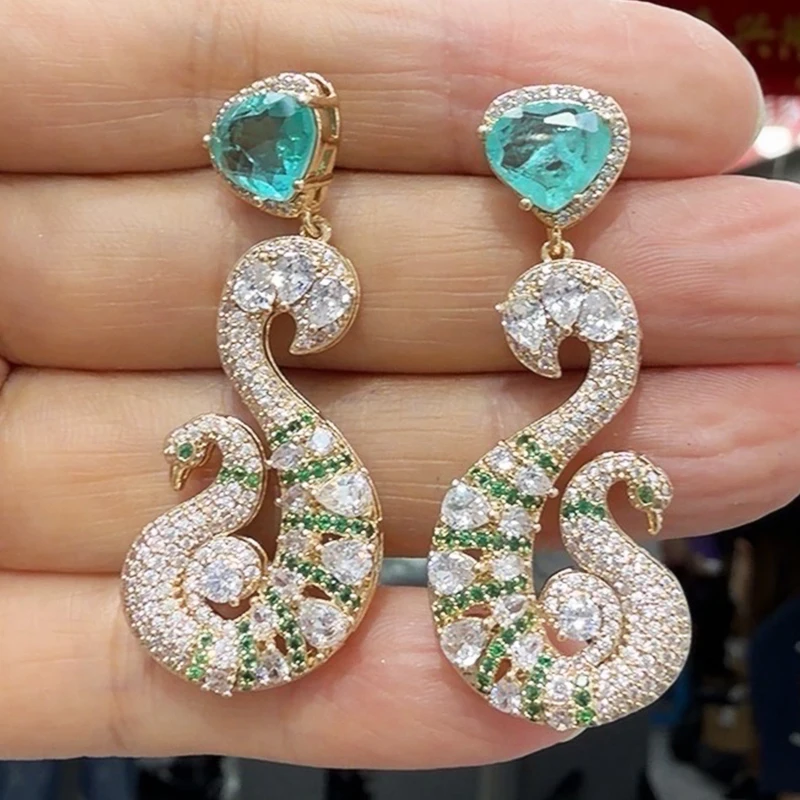 Cubic Zirconia Earrings for Women Shiny Jewelry Unique Design Silver Color Peacock Earrings Dinner Party Gift for Women