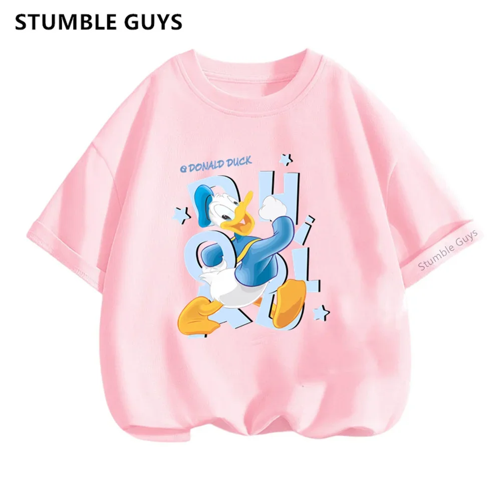 2024 New Disney Kids Donald Duck Print Tshirt Baby Boy Clothes Kawaii Girls T-Shirts Casual Summer Tops Teen Short Sleeve