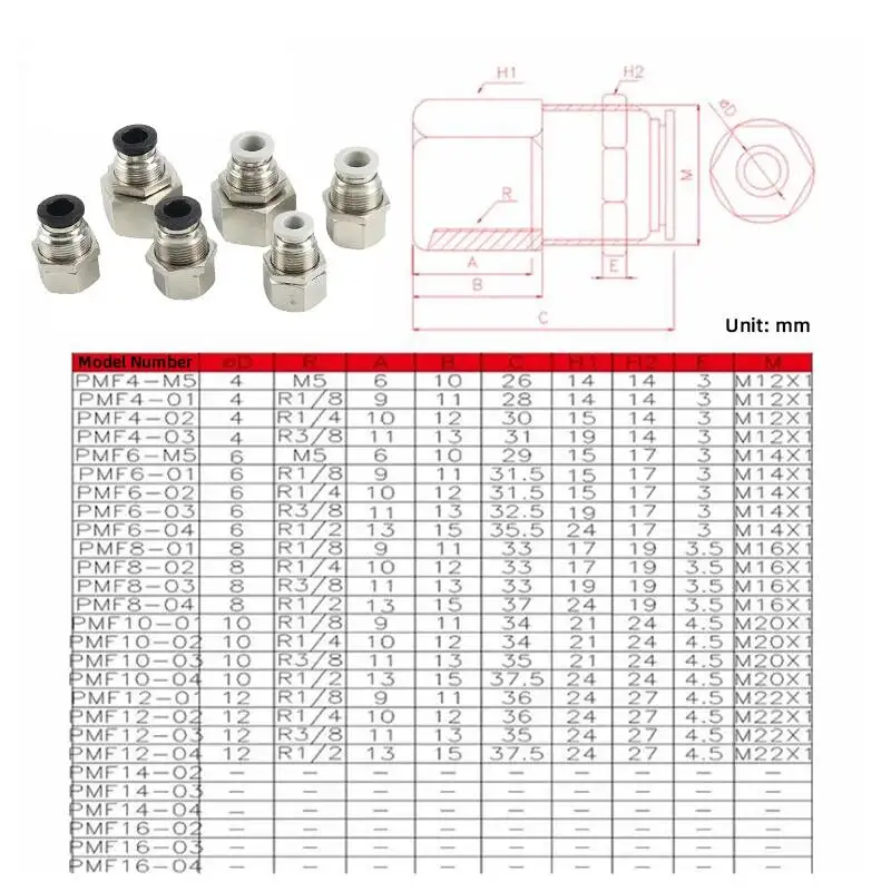 Pneumatic Fittings Air Pipe Connector PMF Through Plate Clapboard Splint Internal Thread Through PMF8-02/602