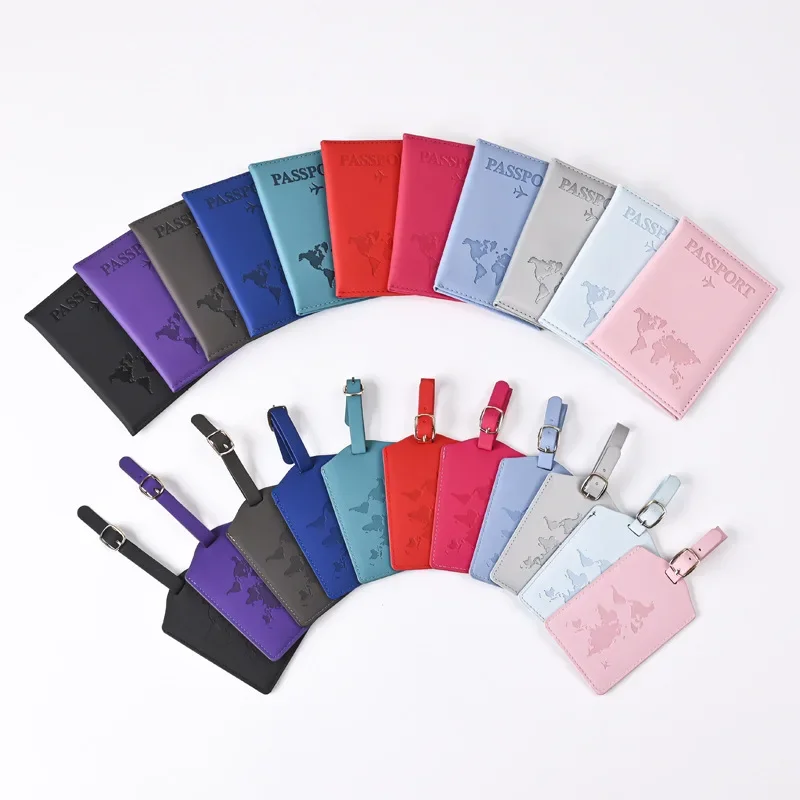 Passport Cover Case ID Card Holder Bag Travel Accessories Color PU Map Pattern Passport Covers Ticket Clip Luggage Tags