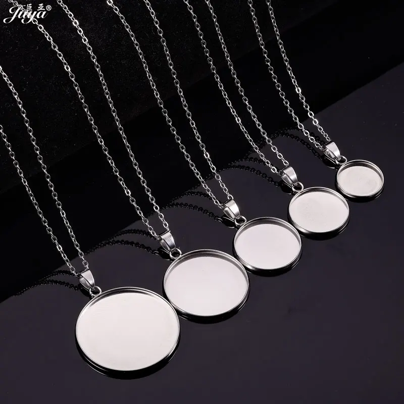 3pcs/lot 50cm Stainless steel Chain Necklace 14/18/20/25/30mm Stainless Pendant Cabochon Base For DIY Jewelry Making Accessory