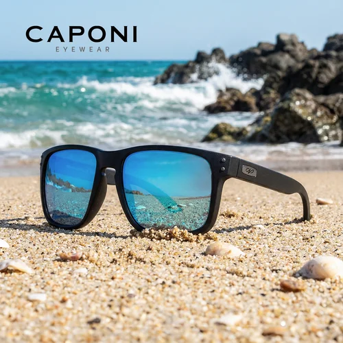 Imagen 1 del producto CAPONI-gafas de sol cuadradas polarizadas para hombre, lentes de sol masculinas con espejo azul, montura de TR-90, corte de rayos UV, Estilo Vintage, a la moda, CP9417