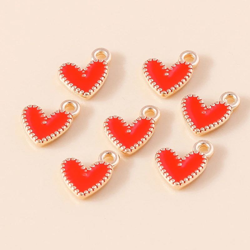 30pcs 8*9mm 7 Color Metal Enamel Small Mini Heart Charms Gold Plated Love Pendants For DIY Bracelet Necklace Jewelry Making