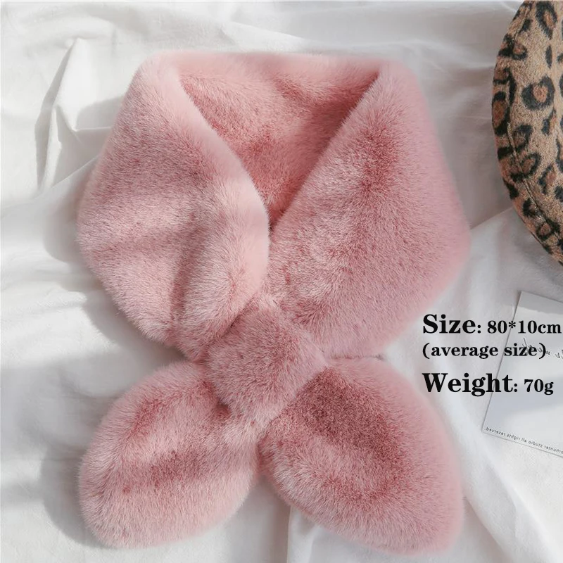 Faitolagi Koreaanse Winter Faux Konijnenbont Vrouwen Sjaal Zacht Pluche Snood Sjaals Effen Kleur Hals Kraag Warmer Spullen Kerstcadeau