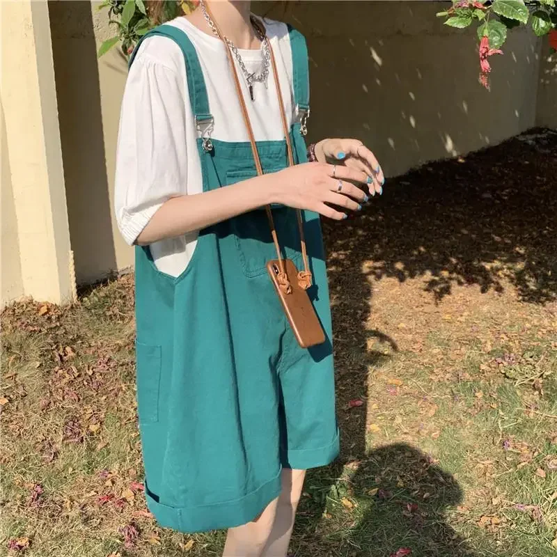 Set da donna stile coreano allentato semplice tuta dritta pagliaccetti estate manica corta a sbuffo top corto solido abiti a due pezzi alla moda