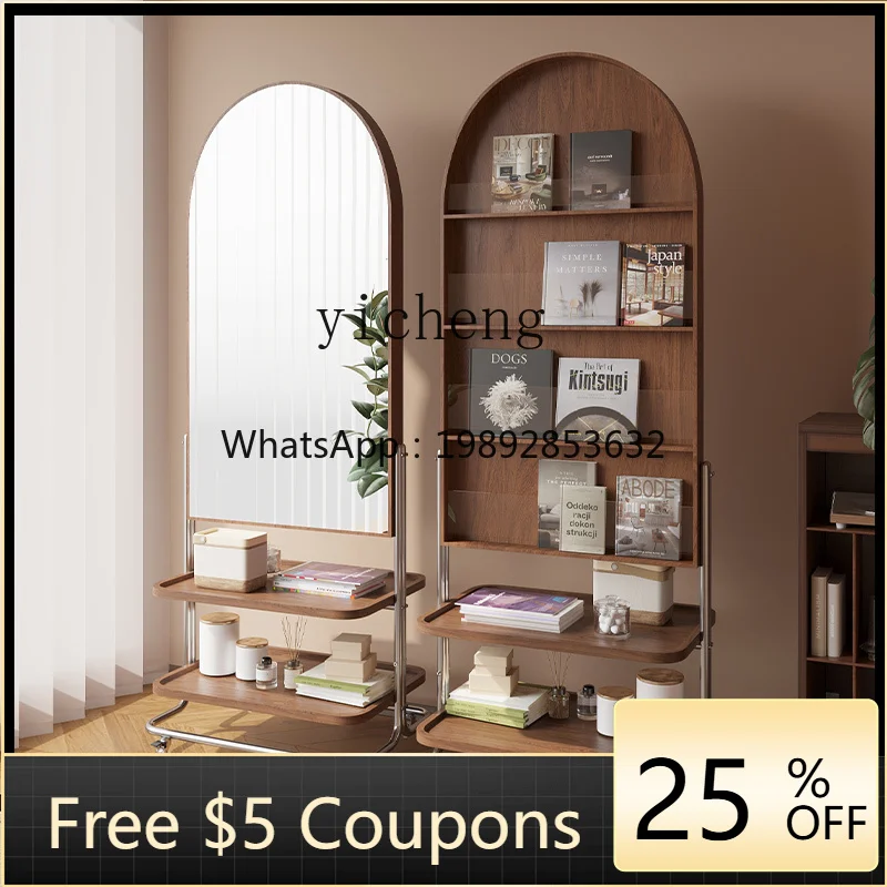 

J-3 medieval mirror movable full-body mirror with wheels floor-to-ceiling home fitting mirror magazine rack newspaper