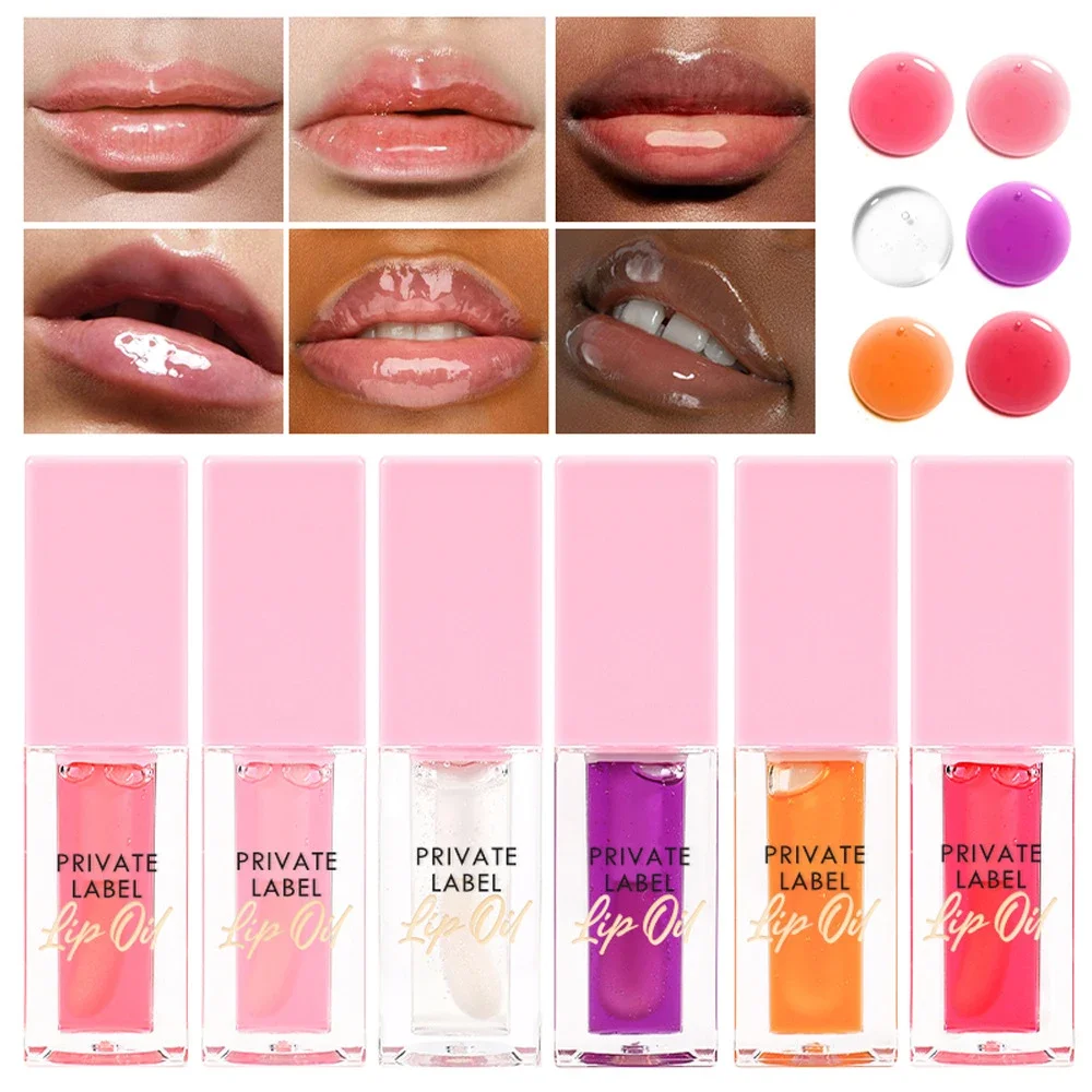 Private Label Lip Oil Custom Logo Lips Plumping Gloss 7-flavor Cherry Moisturizing Anti-drying Film Pink Cap Makeup Wholesale