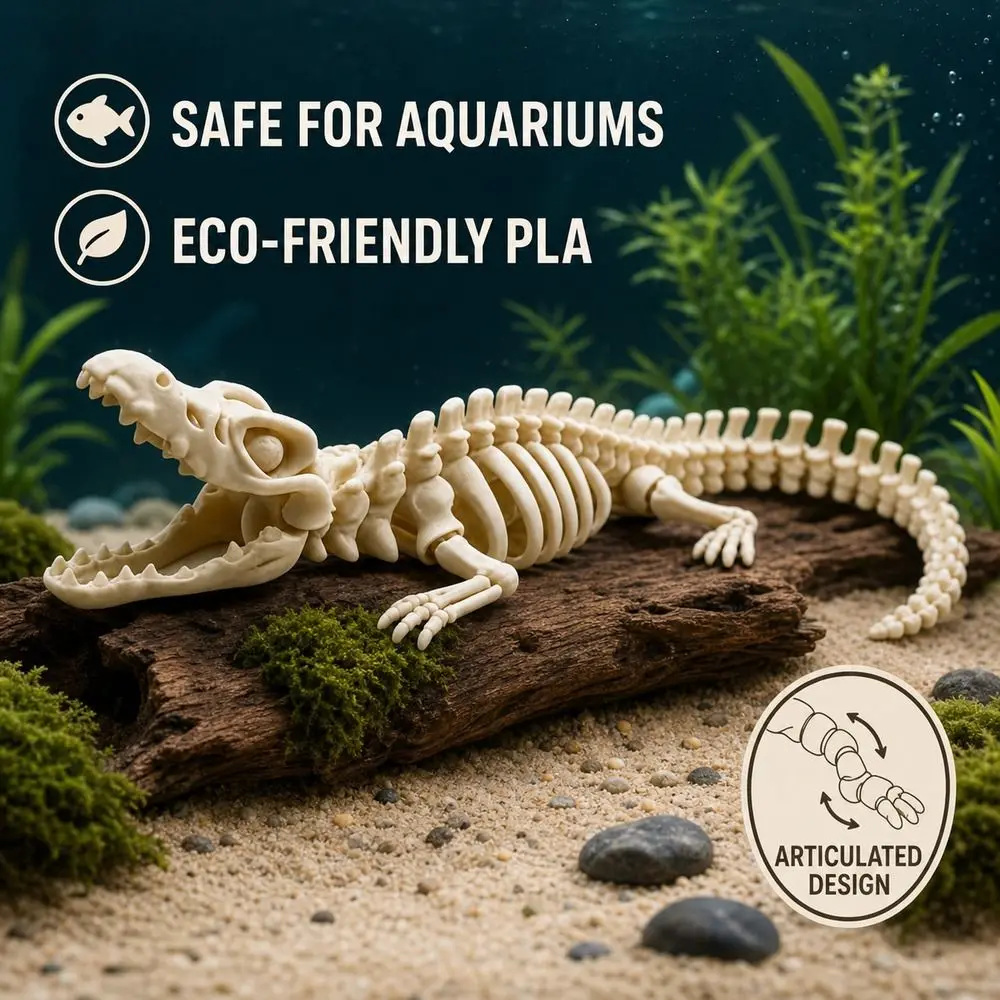 3D Printed Mosasaurus Skeleton Model Movable Joints Articulated Structure Marine Reptile Figurine Bone Style