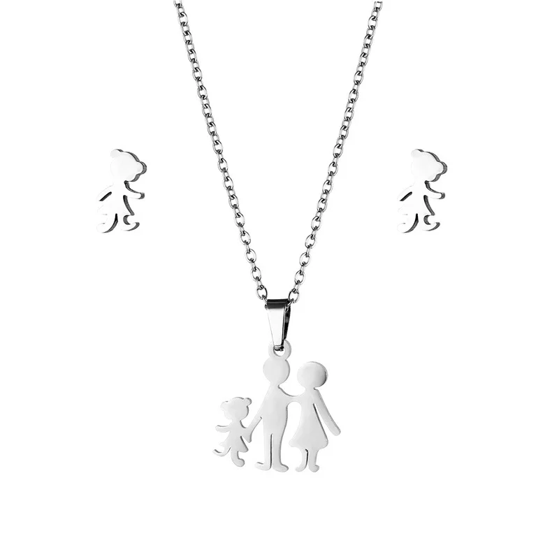 Stainless Steel Family Girls Boys Necklace Women Mama Kids Neckless Silver Color Necklaces Jewerly Gift collar familia TZ126