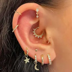 Boucle d'oreille piercing en acier inoxydable pour femme, boucle d'oreille Daith Tragus, boucle d'oreille Helix, boucle d'oreille goutte lune, boucle d'oreille cartilage, boucle d'oreille piercing Lobe