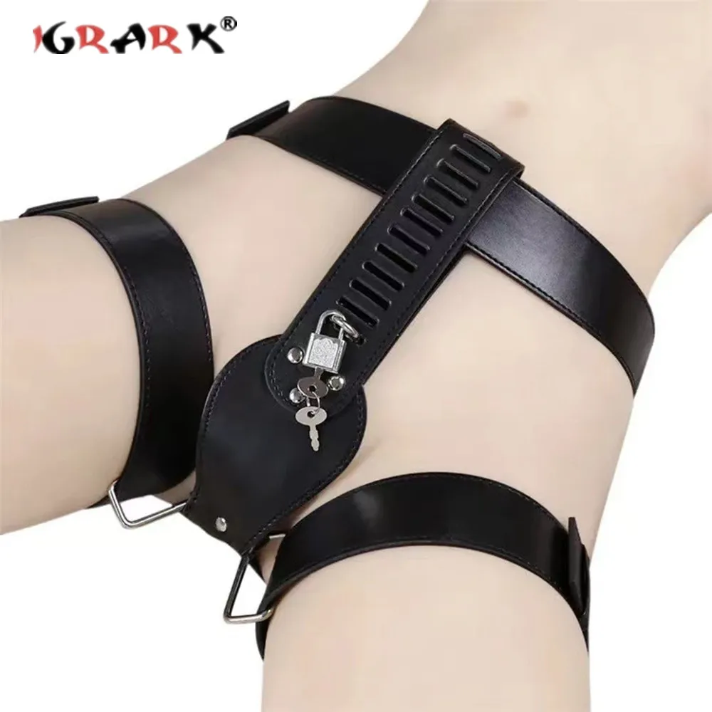 Woman Sex Lingerie Erotic Sexy Panties Chastity Belt Lower Body Bondage Lock Leather Thong Pants Restraint Women Underwear