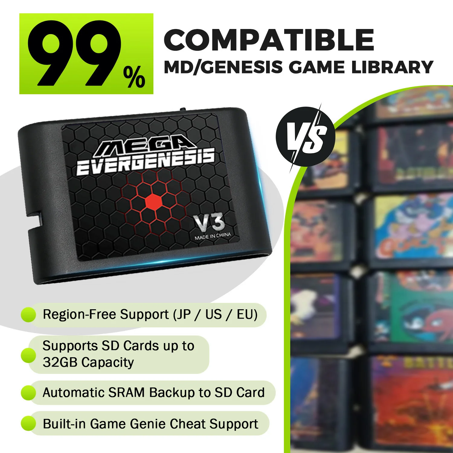 EDMD 3000 in 1 FlashCard MD V3 Pro Game Cartridge For SEGA Genesis