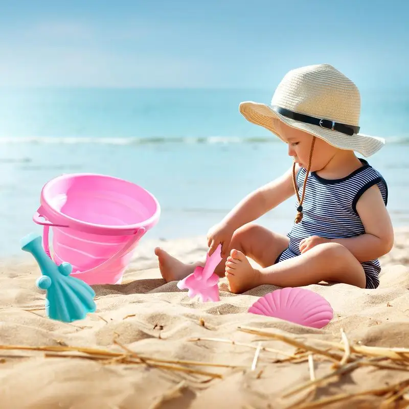 Juguetes de playa de cubo plegable, juego de juguetes de playa de silicona para niños, juguete divertido al aire libre con bordes lisos para patio trasero, piscina de playa