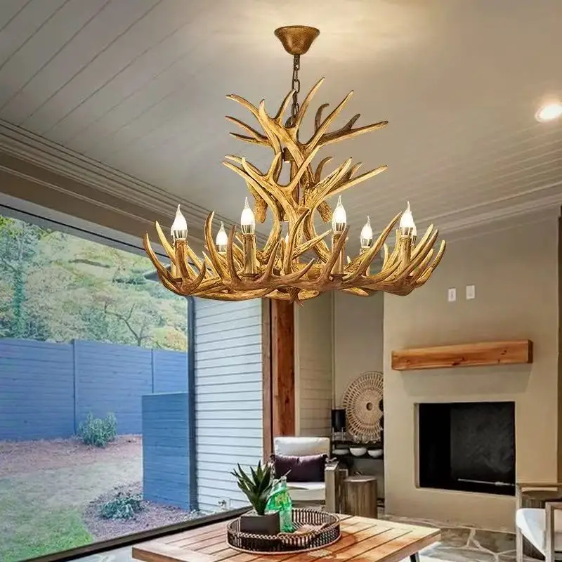 Retro Resin Antler Pendant chandelier Living room Restaurant Bar  4/6/9 Arms Brown White E14 Deer Horn lights house decoration