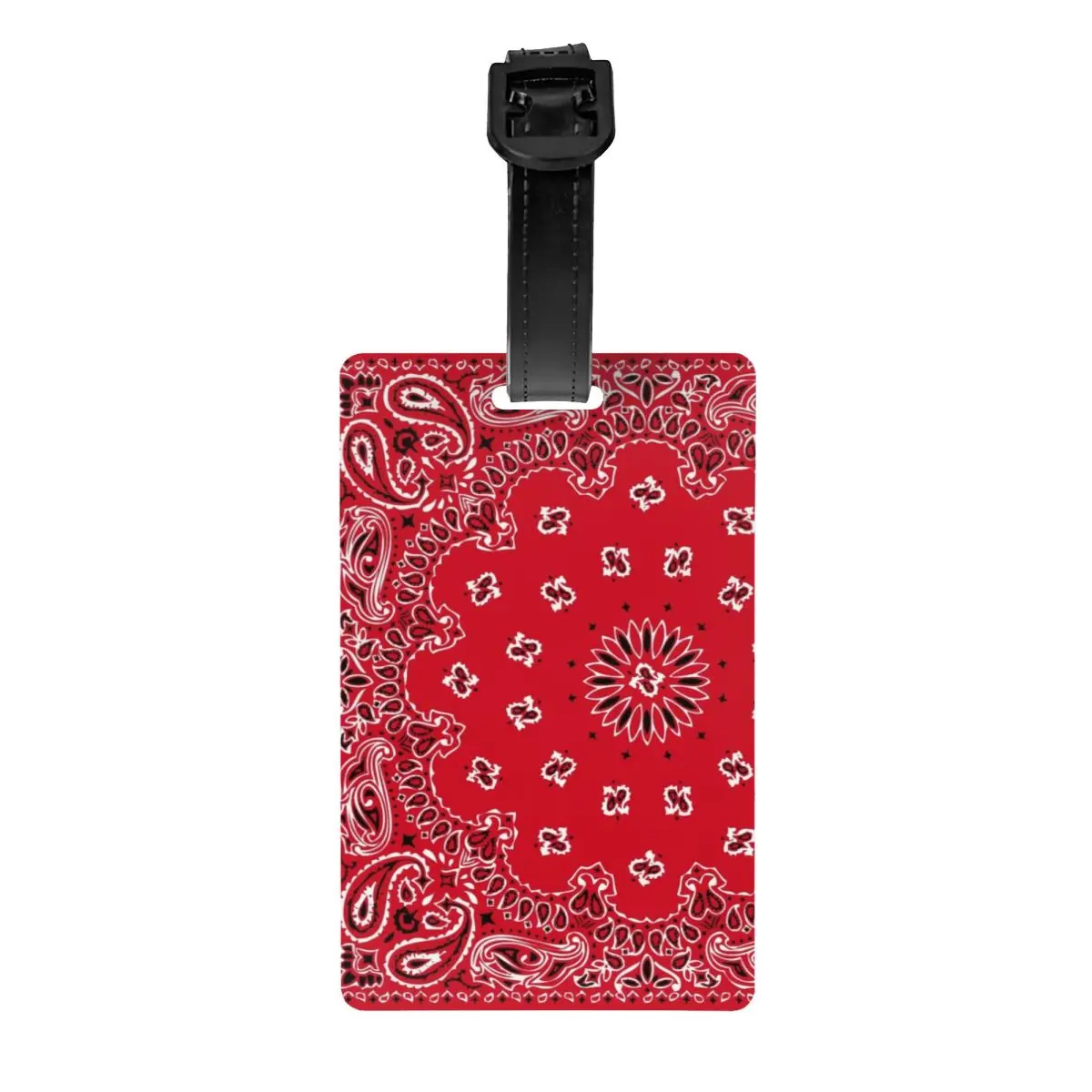 Red Classic Bandana Style Luggage Tags Custom Paisley Pattern Baggage Tags Privacy Cover Name ID Card