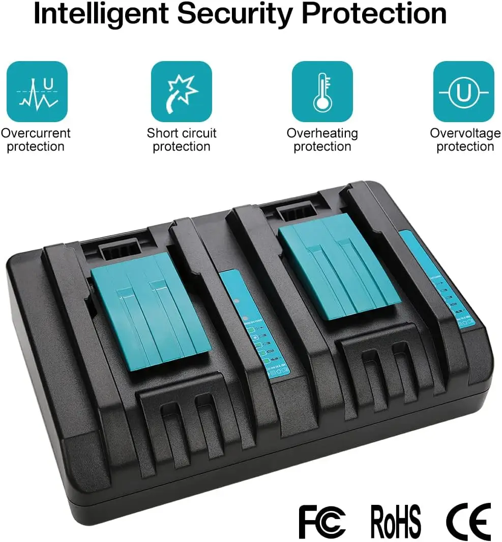 2 منافذ بديلة لبطارية ماكيتا 14.4 فولت 18 فولت DC18RD متوافقة مع شاحن سريع لمنشار الحفر الأصلي