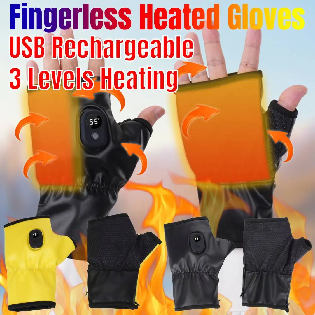 

1800 мАч USB перезаряжаемые перчатки без пальцев с электрическим подогревом и 3 уровнями нагрева, зимние грелки, перчатки для вождения, спорта, катания на лыжах