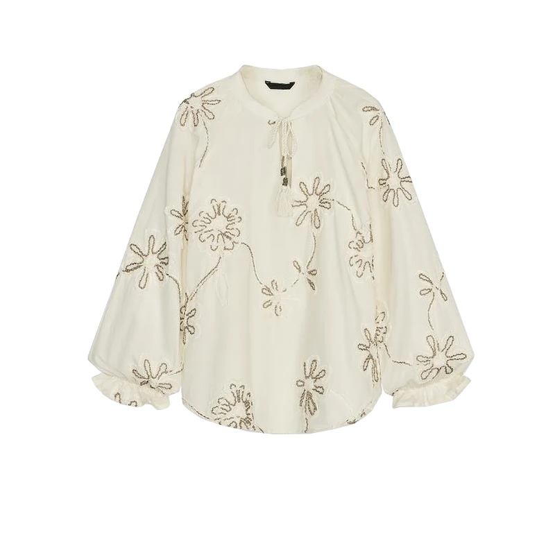 Nueva llegada de primavera, csa de manga larga con cuello redondo a la moda para mujer, csa informal 00% de fibra de p...