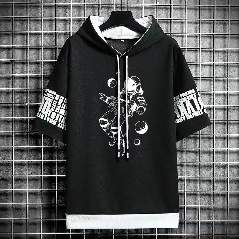 2024 Summer Men Clothing Men\'s Sweatshirts Japan Fashion Harajuku Short Sleeve Hoodies Men Streetwear Print Hoodies Men