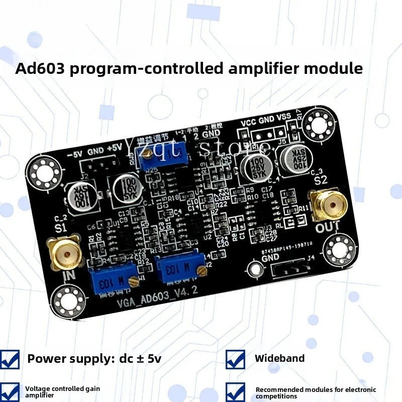 AD603 Voltage Controlled Gain Amplifier Module VCA -20~ 60dB Gain Manual or External DA Programmed Adjustment