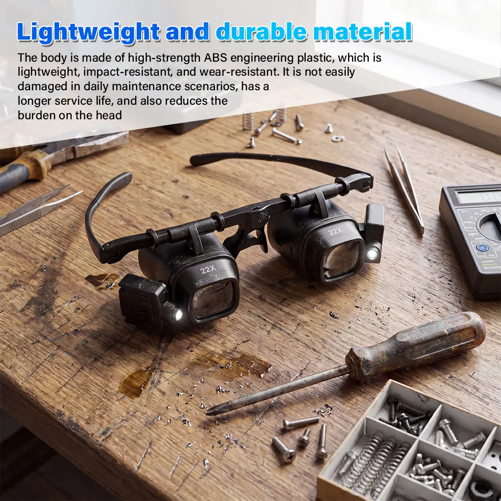 NEW Head Mount Magnifier Glasses with LED Light, Portable Magnifying Lens for Watch Repair, Electronics Soldering
