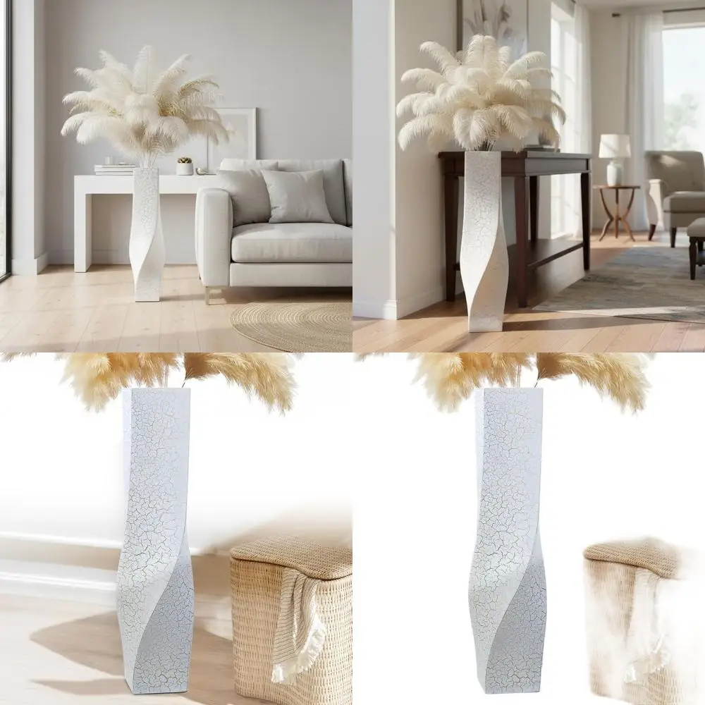 

27.56 White Crackle Twisted Geometric Vase for Home Decor and Flower Centerpieces