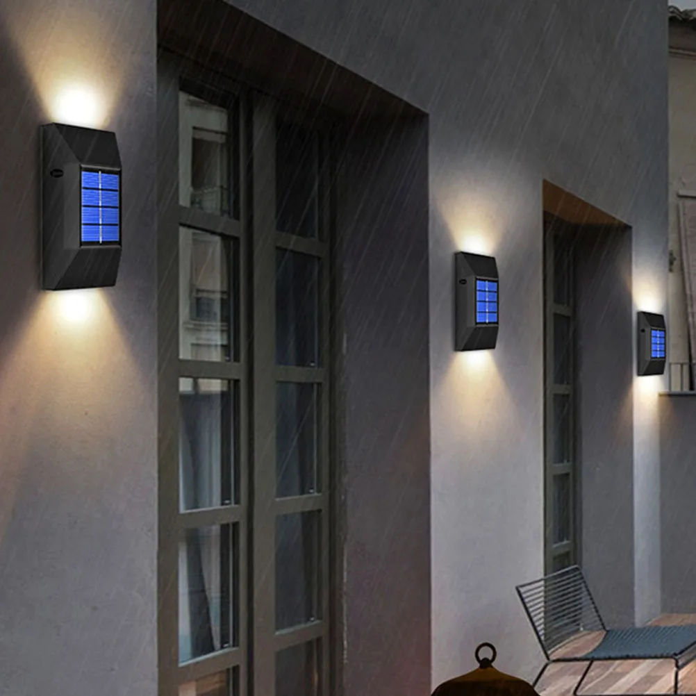 2 قطعة ضوء الجدار الزخرفية الشمسية في الهواء الطلق حديقة سياج مصباح LED ضوء دائم مصباح بعمود خارجي #6