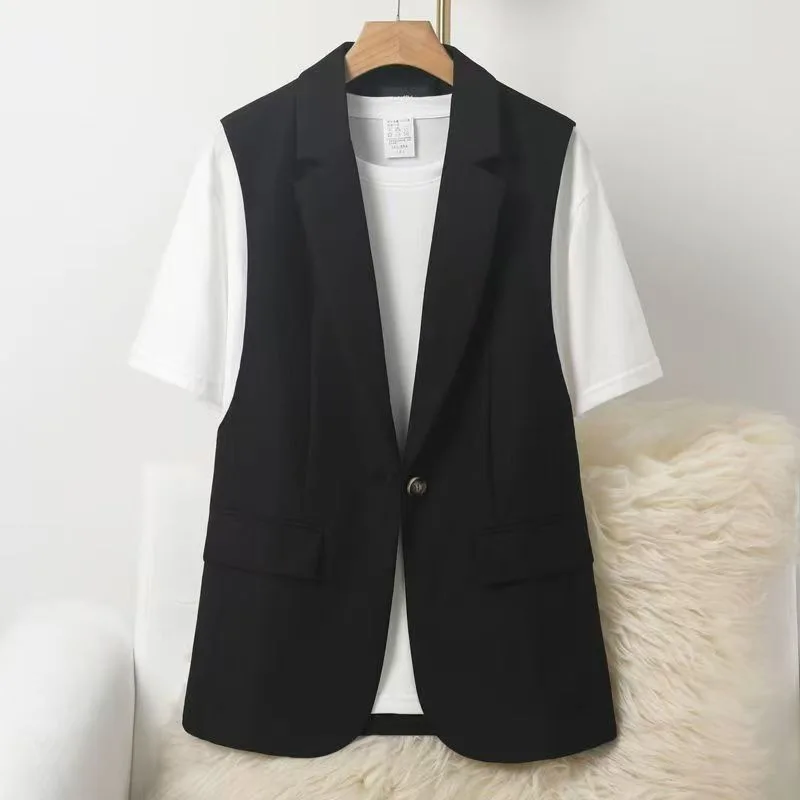Fashion Black Sleeveless Suit Vest Women's Thin Jacket 2026 Spring Autumn New High-end Waistcoat Female Abrigos Vests Tops