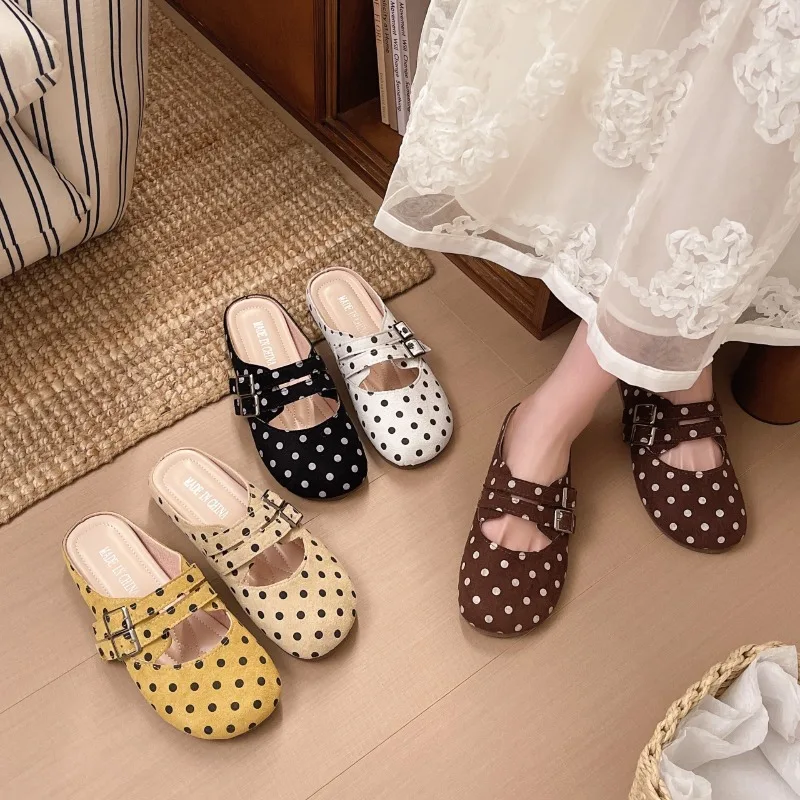 Summer Fashion Polka Dot Closed Toe Casual Women's Slippers 2026 Round Toe Non Slip Soft Sole Comfort Women Shoes  