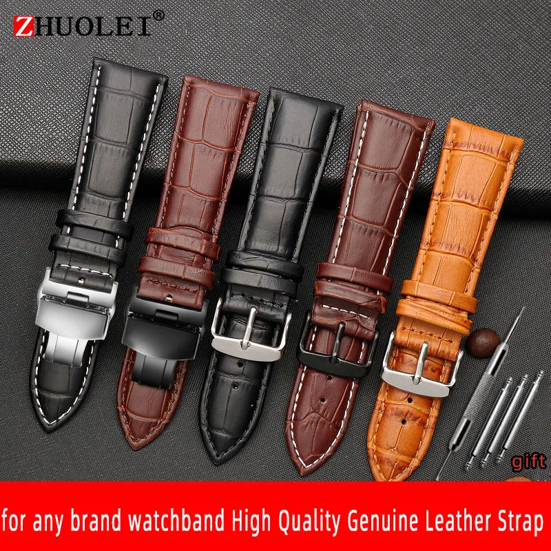 Watch strap 22 23mm 24mm 26mm 28mm big width Black brown Mens Alligator cowhide Watch Strap Band bracelets free shipping