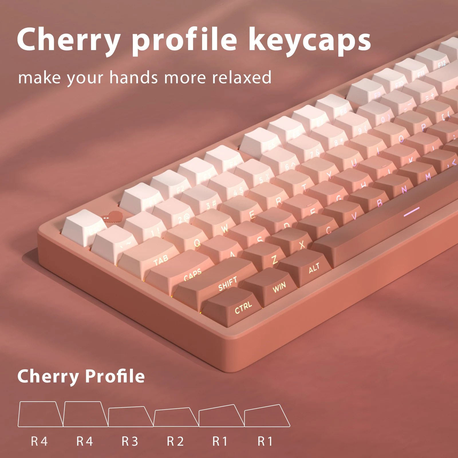 KBDiy Pink Side Print Shine Through Keycap Cherry Profile PBT Keycaps Double Shot Backlit 133 Key Cap For MX Mechanical Keyboard