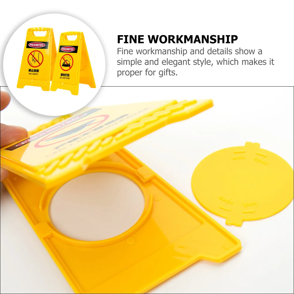 2 個折りたたみ式警告サイン化粧鏡デスクトップホルダーポータブル旅行コンパクトミラー奇妙なもの大人のためのいたずら