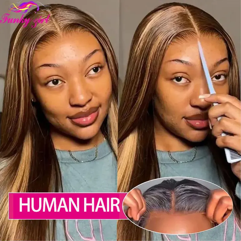 Highlight Glueless Wig 100% Human Hair Wigs Straight Highlight Lace Front Wig Human Hair Wigs For Women Pre Plucked Cheap Wigs