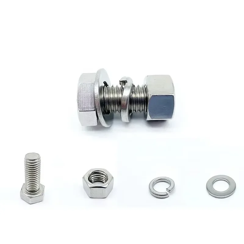 Stainless Steel Hexagon Bolt Set with Nuts Flat Washers and Spring Washers