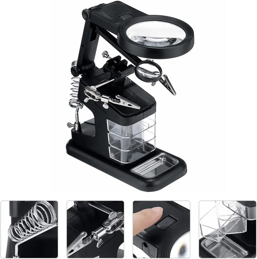 25x Led Light Welding Auxiliary Clip Magnifier Electric Soldering Iron Circuit Board Welding Iron Magnifying Glass Bracket Tools