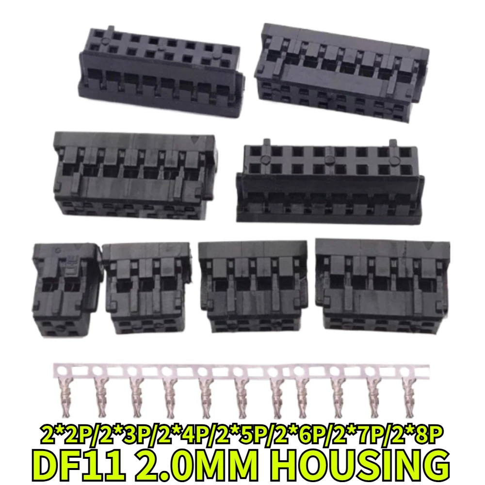 20/50/100Pcs/lot DF11 Double Row Housing 2*2P/3P/4P/5P/6P/7P/8P Connector Plug Pitch 2.0mm 20DS-2C 2428SCF Terminal