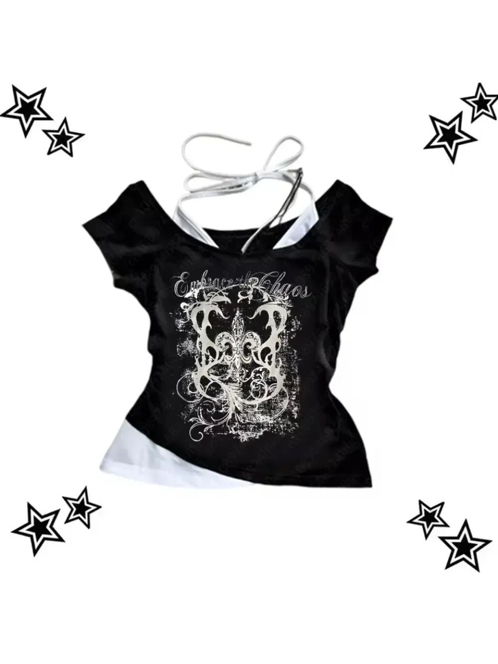 2026 New Summer Y2K Brother Strap Fake Two piece Top Punk Street Trend Fashion ins Personality Versatile Spicy Girl Subculture