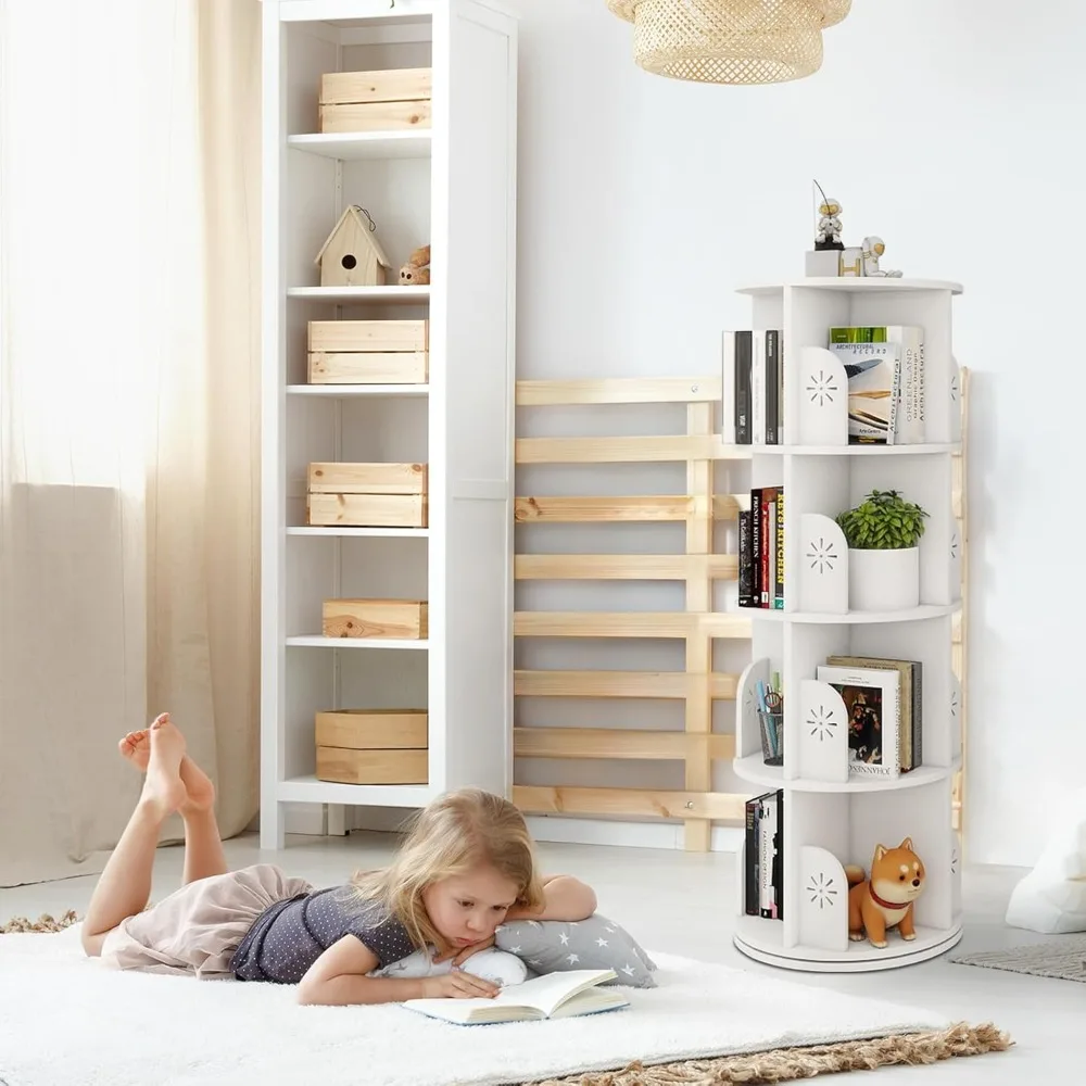 Hestiasko Rotating Bookshelf, 4 Tier 360° Swivel Bookcase, Spinning Bookshelf Tower for Kids & Adults, Corner Bookshelf