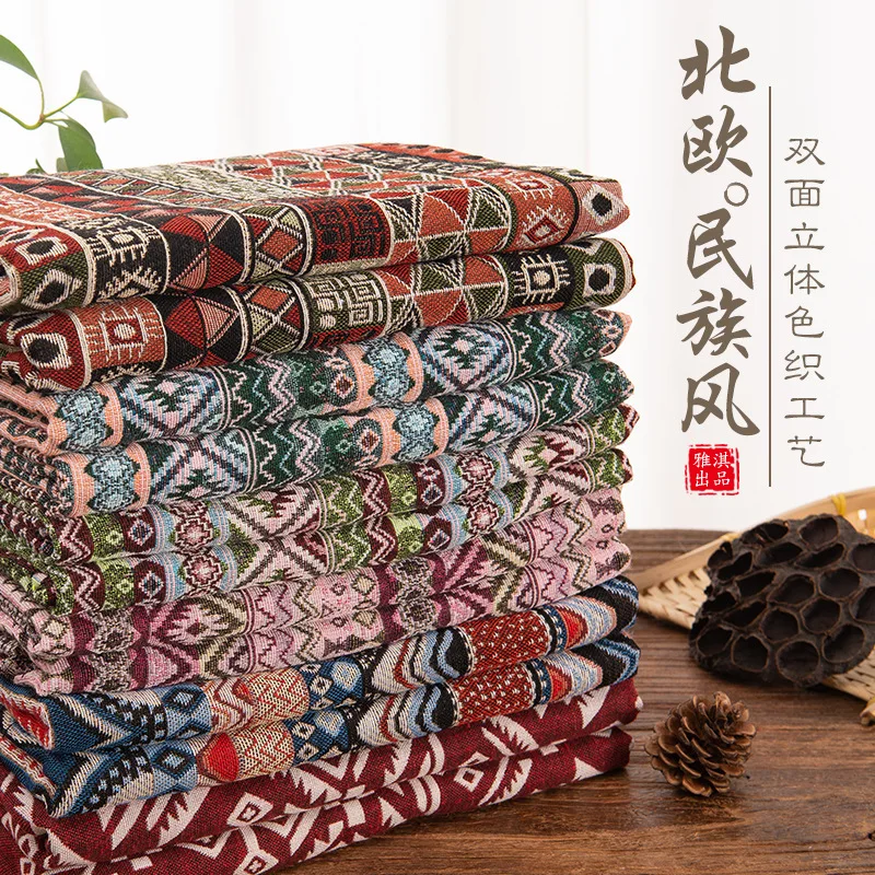 Exotic Ethnic Jacquard Fabric Linen Material for Home Textile Bags Shoes Tablecloth Cushion Decor