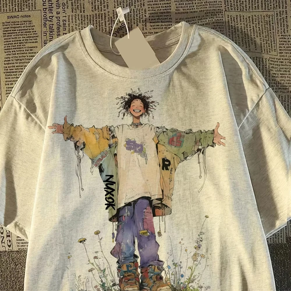 

American art printed short-sleeved T-shirts for men and women summer trendy brands loose outfits full of personality