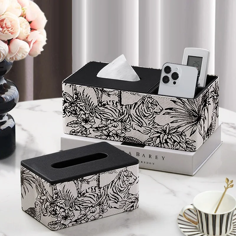 Vintage Forest Leather Remote Control Storage Box Living Room Premium Paper Drawer Box Tea Table Tissue Box Home