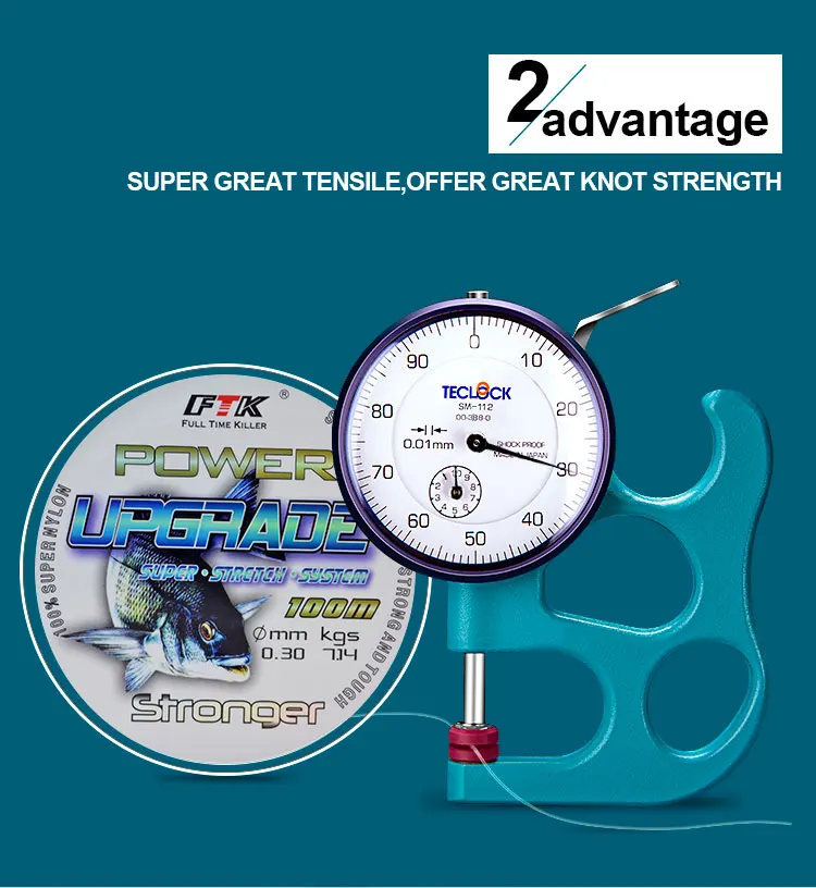 FTK Super Nylon Angelschnur 100M Leistungsstarke und Robuste Schnur 4.136LB-34.32LB für Barsch- und Karpfenangeln Zubehör – Detail 8