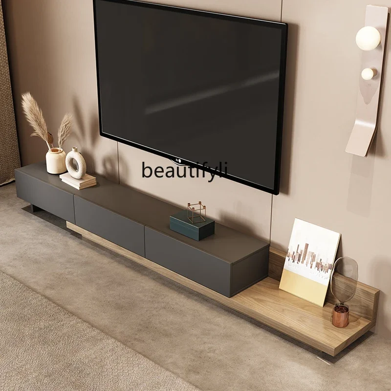 

Nordic TV Cabinet Walnut Retractable Living Room TV Floor Cabinet Modern