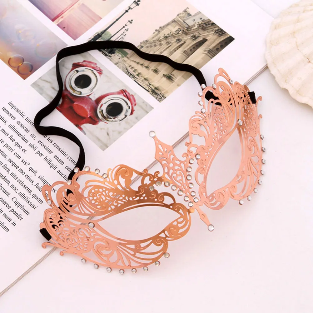قناع معدني بتصميم مجوف باللون الذهبي الوردي للحفلات التنكرية للنساء والفتيات وديكور مهرجان الكرنفال
