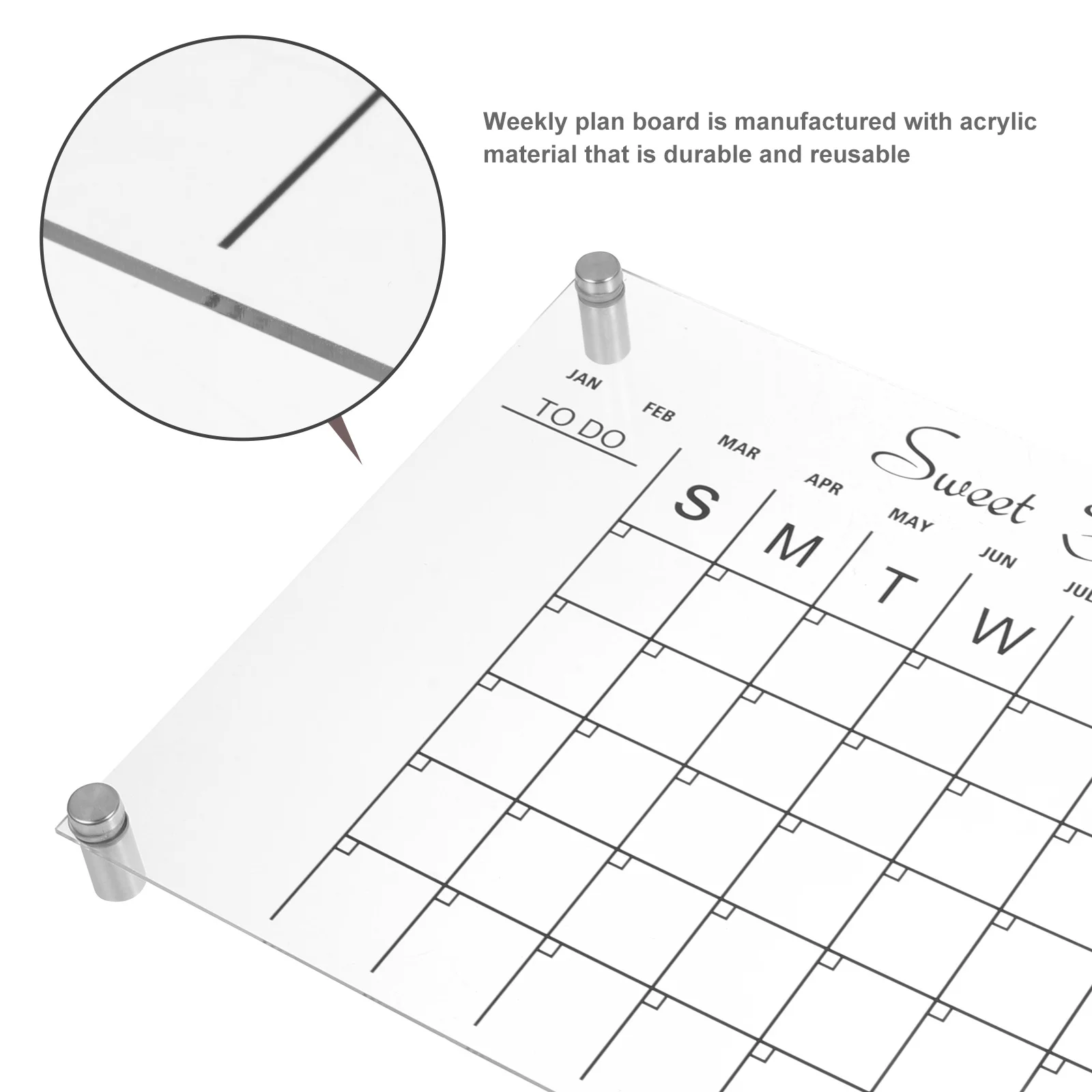 

1Set Acrylic Clear Dry Erase Board Monthly Weekly Plan Calendar Portable Lightweight Memo Board for Office Kitchen Fridge