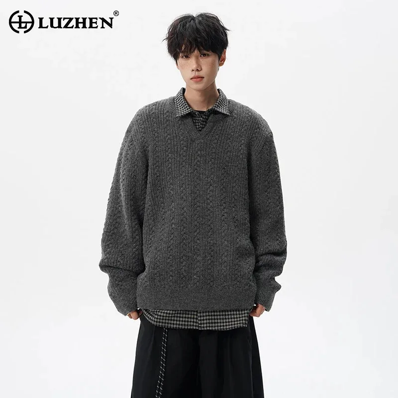 

LUZHEN модный однотонный вязаный пуловер с круглым вырезом и длинными рукавами, мужской осенне-зимний стильный красивый мужской свитер JY4495