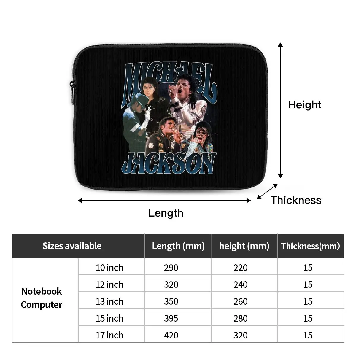 Michael Jackson Dancing 3 Notebook Laptop Bag Case Pouch Notebook Sleeve Cover Bag Tablet Shockproof Case Bag