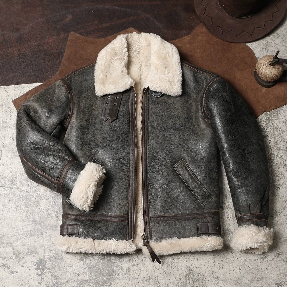 

DSF1181 Asian Size Quality Warm Thick Heavy Genuine Sheep Leather Mens Winter Shearling Fur B3 Jacket